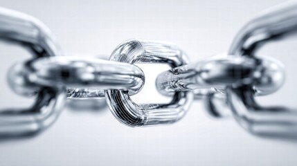 Obraz premium A detailed close-up showcases a shiny metal chain, emphasizing strength and connection in a bright setting.