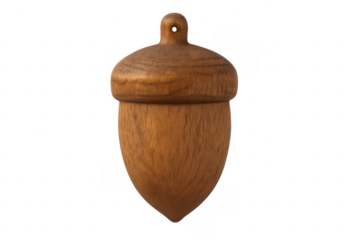 Wooden acorn ornament hanging with transparent background