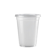 A plain white styrofoam cup with a lid, isolated on a transparent background. ,.