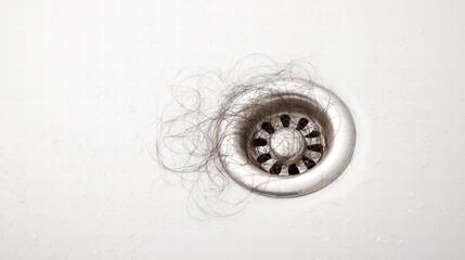 Hair clogs the bathroom sink drain, creating a common plumbing problem in the home.
