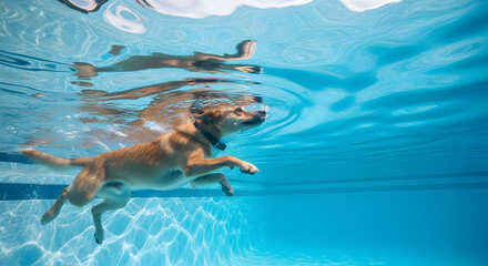 Graceful canine freestyle underwater, a beautiful blend of agility and recreation in clear blue