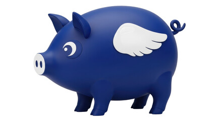 Isolated Blue Piggy Bank with Wings