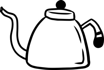 Classic teapot or kettle outline icon. Hand drawn doodle vector illustration of kitchenware for brewing tea or coffee, suitable for a cafe or restaurant logo.