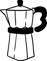 Italian moka pot icon in a hand drawn sketch style. Stovetop espresso maker vector illustration for coffee lovers, cafe branding, or beverage design.