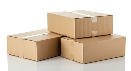 Three Cardboard Boxes Stacked Isolated White Background