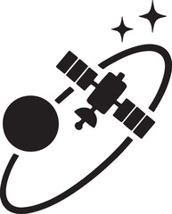 Satellite orbit silhouette vector illustration isolated on white background for space, technology, astronomy design projects.