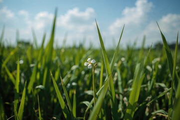 Obraz premium A charming miniature plant growing at the border of a paddy field