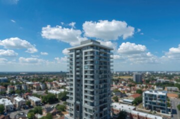 Fototapeta premium Blurred abstract background of a contemporary residential structure, modern design with sky and architectural elements