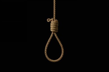A hanging rope with a noose, representing execution, displayed in a forensic science exhibit