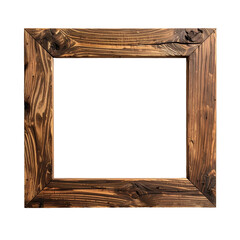 Rustic wooden square frame with natural wood grain on transparent background