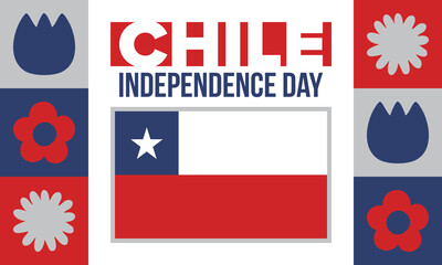 Chile Independence Day. Happy national holiday Fiestas Patrias. Freedom day. Celebrate annual in September 18. Chile flag. Patriotic chilean design. Poster, card, banner, template, background. Vector