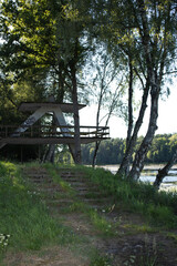 an old concrete bridge abutment of an angular shape