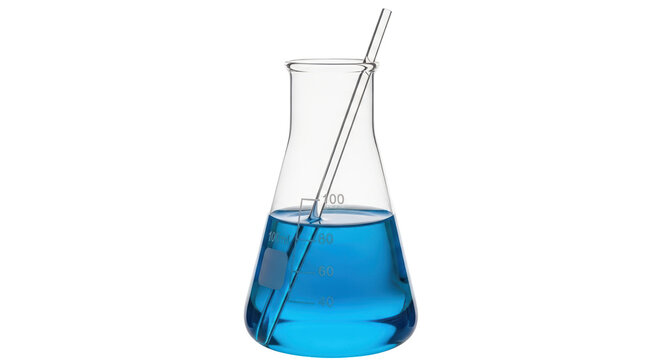Isolated Erlenmeyer Flask with Blue Liquid