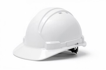 Isolated white protective helmet on a plain white backdrop with clipping path.