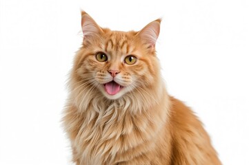 Obraz premium A Stunning Orange Tabby Cat Showing Its Tongue Against a White Backdrop
