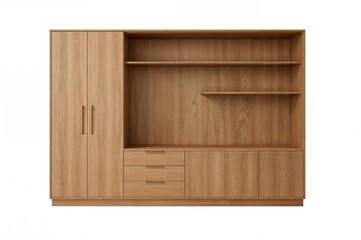 Corner living room table paired with cabinet on a white backdrop. Modern interior design ideas. Contemporary furniture concepts. Home decor inspiration. Wooden storage solutions. Nordic interior