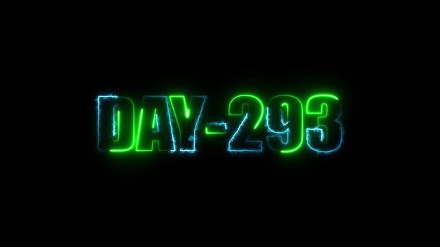 Neon text day-293 animation on black background.calender, text,number, days, date, countdown neon text concept.