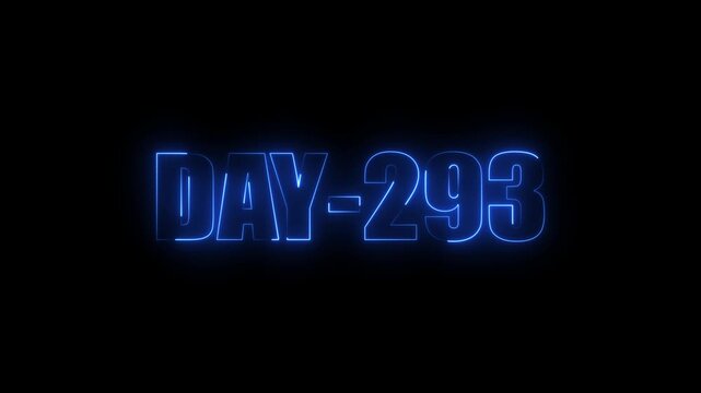 Neon text day-293 animation on black background.calender, text,number, days, date, countdown neon text concept.