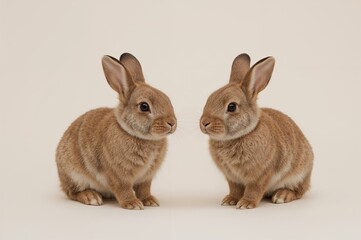 Obraz premium Cute bunnies on a plain background with space for text. Easter symbol