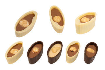 Chocolate candy with a nut isolated on a white background.