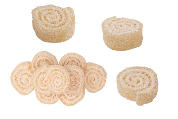 Coconut candy roll isolated on a white background.