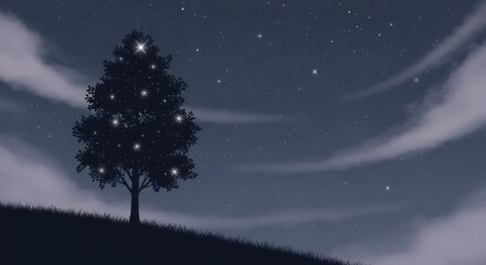Lonely tree under a starry sky digital painting peaceful night