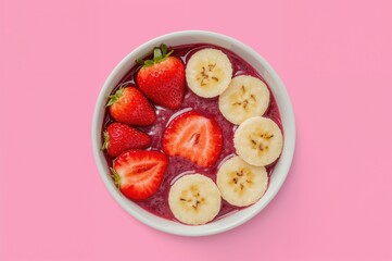 Acai bowl topped with banana and strawberry