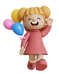 Child Girl Cartoon 3D Render Cutout Children's Day Dia das Crianças
