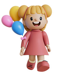 Child Girl Cartoon 3D Render Cutout Children's Day Dia das Crianças