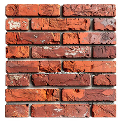 Rustic brick wall texture of reddish bricks on transparent background