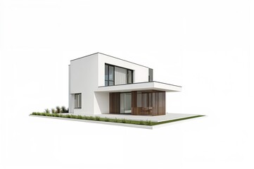 3D visualization of a contemporary home featuring a cube-shaped extension