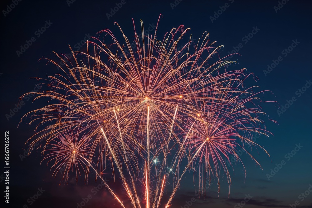 Poster a cluster of towering fireworks captured brilliantly with ai-generated imagery.