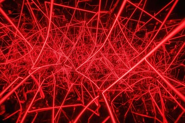 Background with abstract neon red geometric line patterns