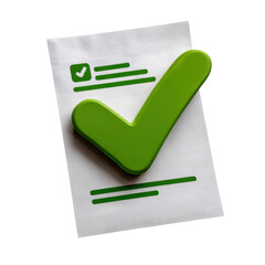 Green Check Mark Icon on Document Background for Approval Concept in Business and Education Settings