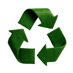 Green Recycling Symbol Made of Felt Material with Three Arrows Representing Sustainability and Eco-Friendliness