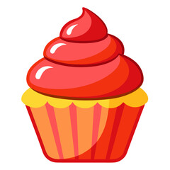 Red cupcake with swirled frosting and sparkle vector graphic