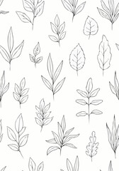 Elegant Botanical Pattern Minimalist Floral Design with Delicate Leaf Illustrations