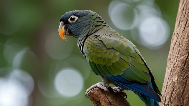 Elegant blue headed parrot perched on branch in natural setting with bokeh background