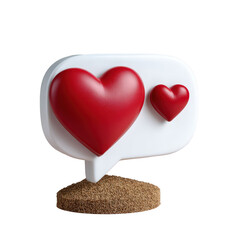 Red Hearts in Chat Bubble, Minimalist Design, Romantic Concept, 3D Illustration on Neutral Background