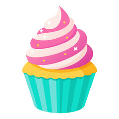 White cupcake with swirled frosting dessert illustration