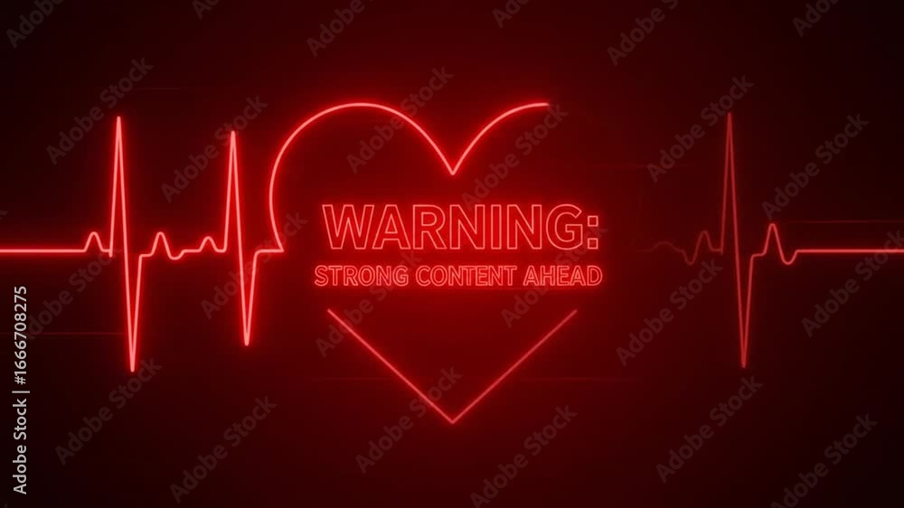 Poster heartbeat animation with warning message in glowing red light style