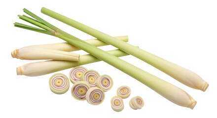 Isolated Lemongrass Stalks and Slices