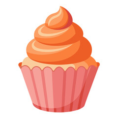 Coral cupcake with swirled frosting vector illustration