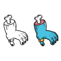 Obraz premium Creepy Zombie Hand with Bone Cartoon Vector Illustration