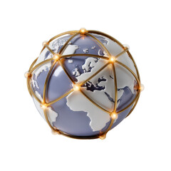 3D globe with network connections showcasing global communication and interconnectivity between continents