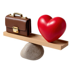 Business Partnership Concept with Briefcase and Heart on Balance Beam Displaying Work-Life Harmony