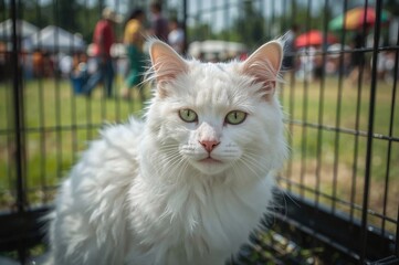 A feline inside a cage at a local pet bazaar