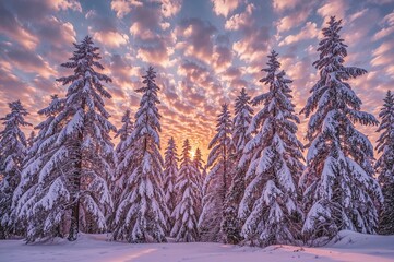 Abstract collage featuring winter trees and clouds at dawn 10