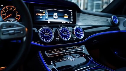 Interior view showcasing modern car dashboard The design features sleek lines and illuminated gauges The focus is on style and technology