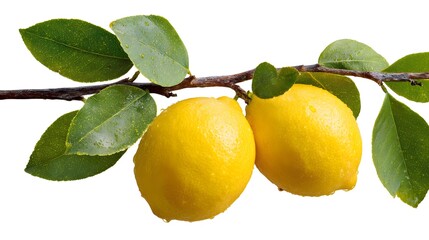 Vibrant Fresh Lemons on Branch Cut Out